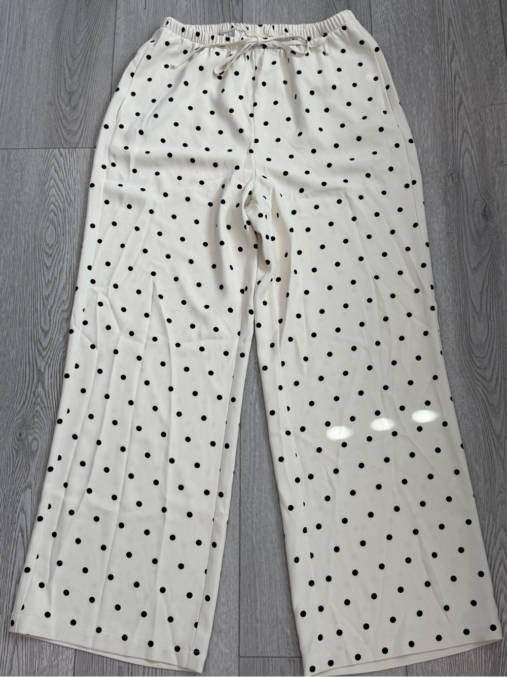 Cream Polka Dot Wide-Leg Women's Pants